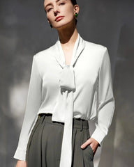 30 Momme Silk Tie-Front Long Sleeve Blouse