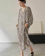 Loose Zebra Printed Silk Dress, White And Black