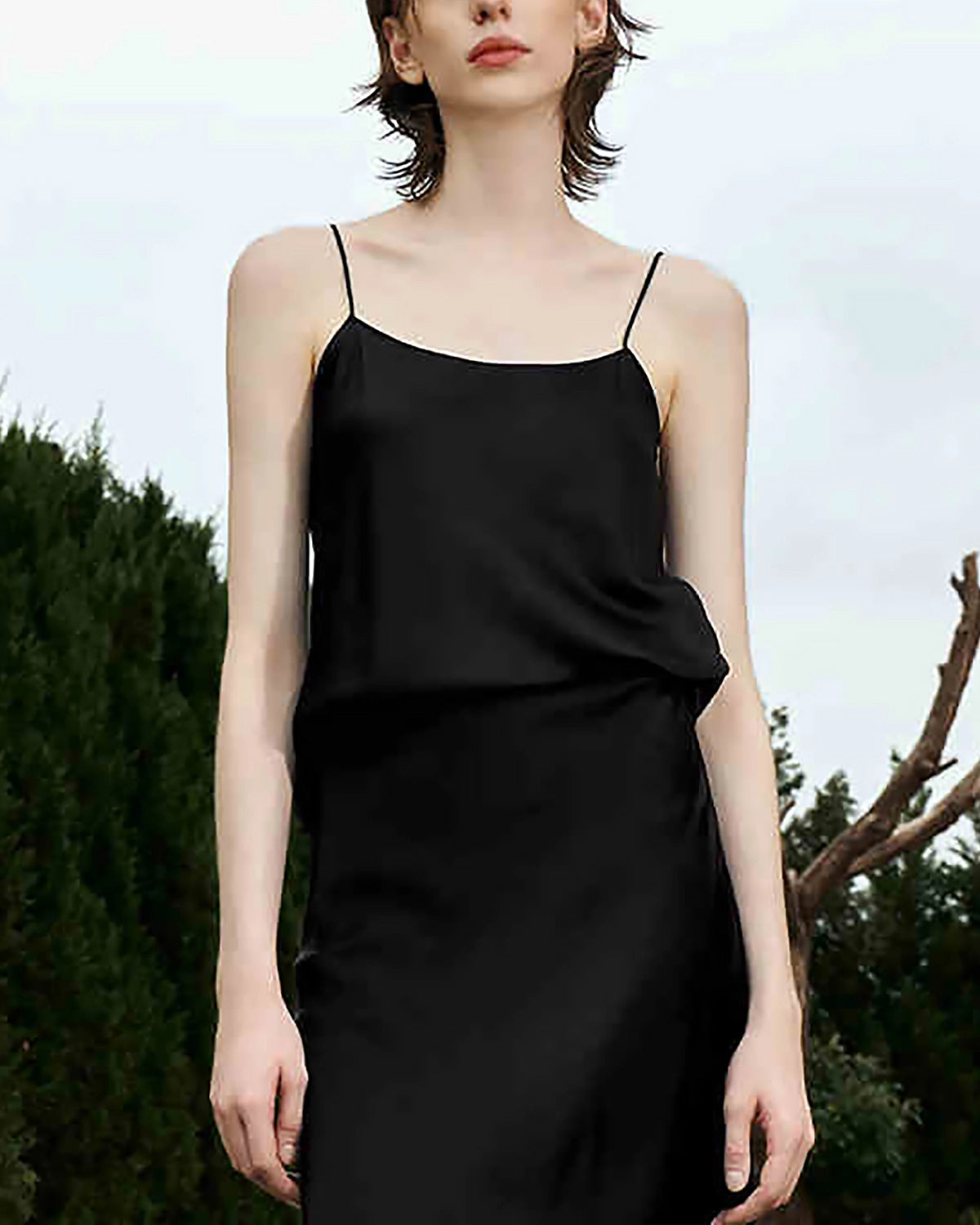 Scoop Neck Silk Camisole, Black