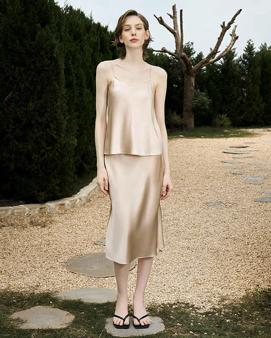 Scoop Neck Silk Camisole, Champagne