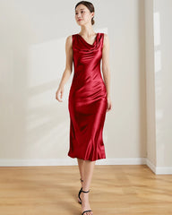 Vintage Silk Sleeveless Midi Dress, Red