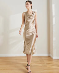 Vintage Silk Sleeveless Midi Dress, Champagne