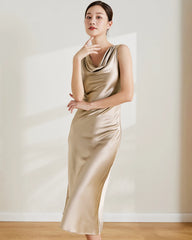 Vintage Silk Sleeveless Midi Dress, Champagne