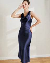 Vintage Silk Sleeveless Midi Dress, Navy