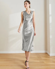 Vintage Silk Sleeveless Midi Dress, Silver Grey