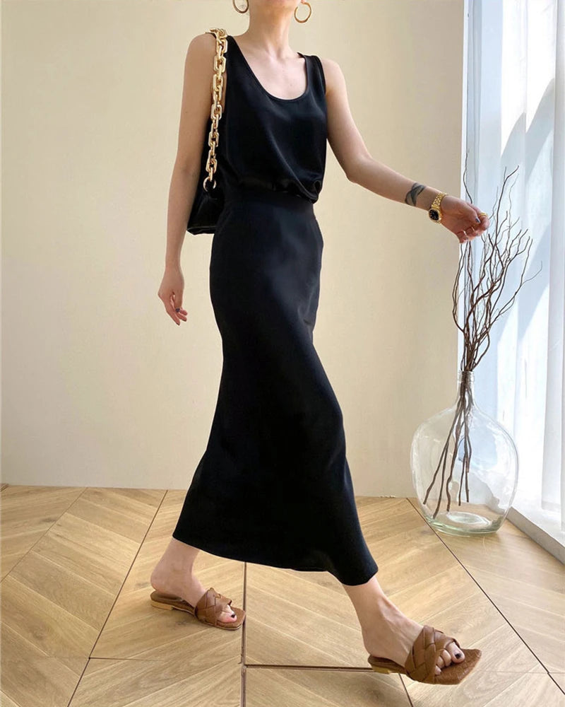 Women's Silk Two Piece, Black