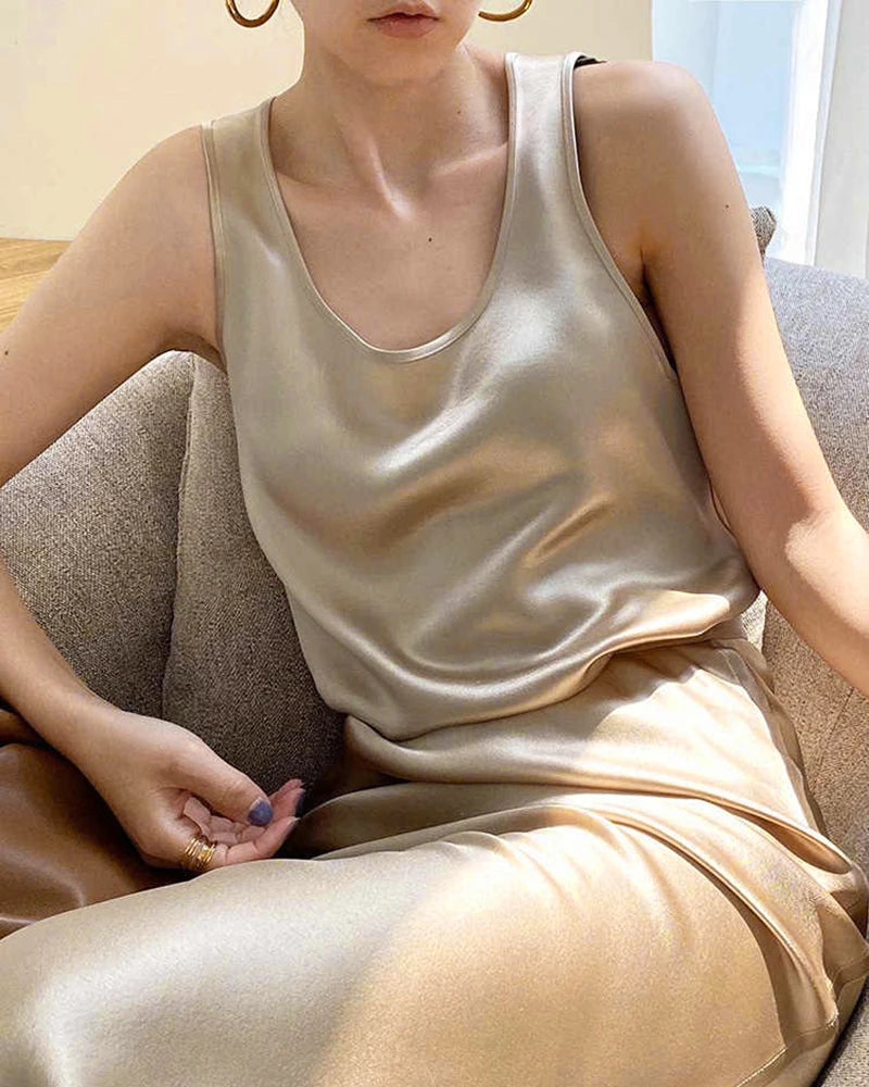 Women's Silk Two Piece, Champagne