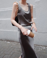 Women's Silk Two Piece, Dark Grey