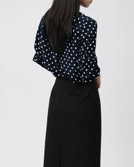 Polka Dot Bow Silk Shirt, Navy and White