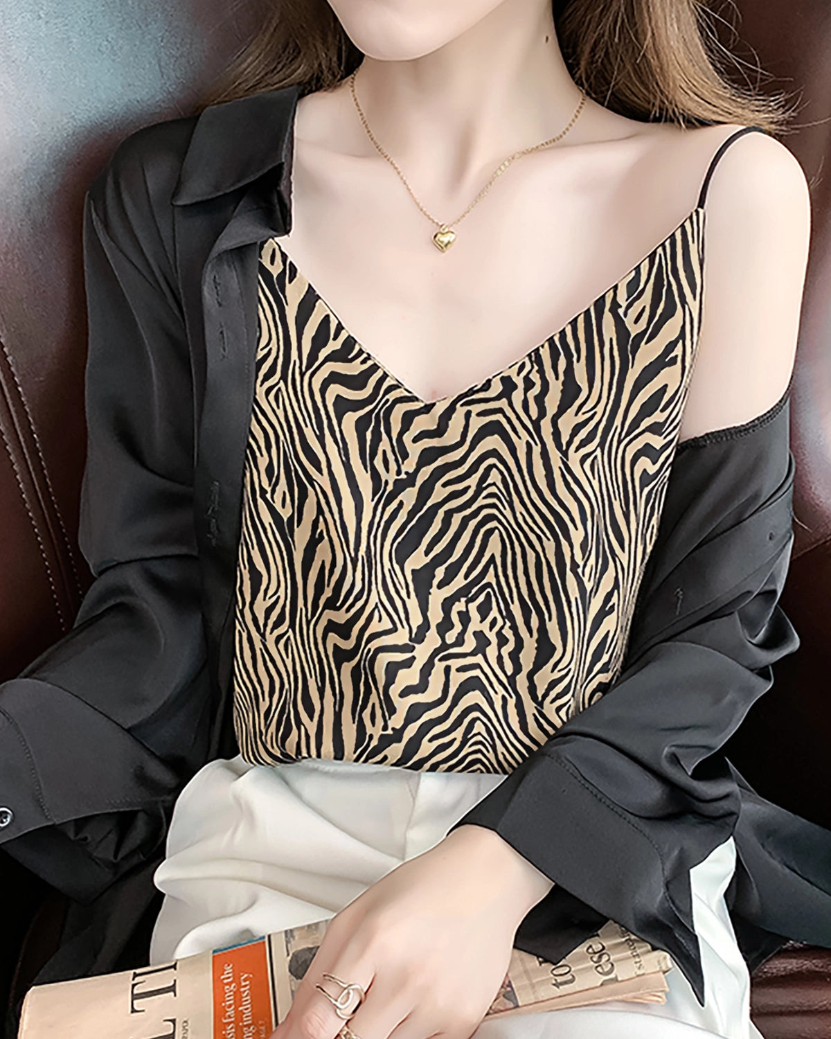 Zebra Stripe Silk Camisole, Gold