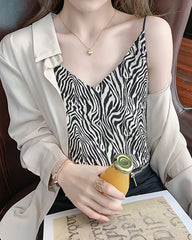 Zebra Stripe Silk Camisole, White