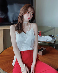 Lace Silk Cami Top, White