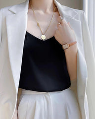 Spaghetti Strap Silk Camisole, Black