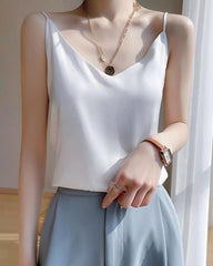 Spaghetti Strap Silk Camisole, White