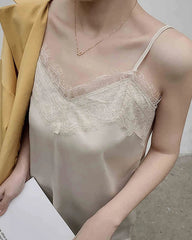 V-Neck Lace Silk Camisole, Champagne