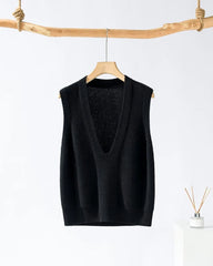 Deep V Neck Cashmere Vest, Black