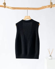 Deep V Neck Cashmere Vest, Black
