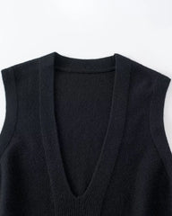 Deep V Neck Cashmere Vest, Black