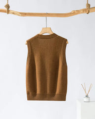 Deep V Neck Cashmere Vest, Brown