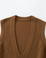 Deep V Neck Cashmere Vest, Brown