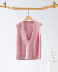 Deep V Neck Cashmere Vest, Pink