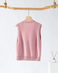 Deep V Neck Cashmere Vest, Pink