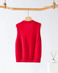 Deep V Neck Cashmere Vest, Red