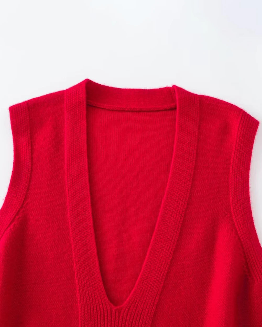 Deep V Neck Cashmere Vest, Red