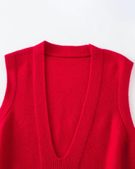 Deep V Neck Cashmere Vest, Red
