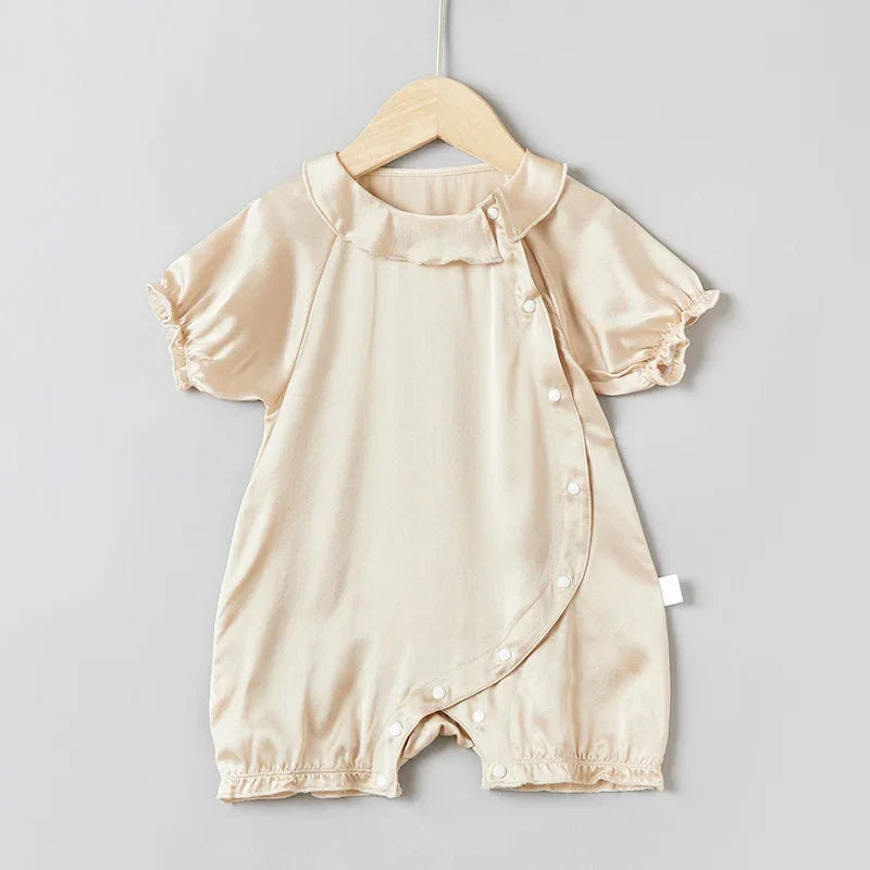 Doll Collar Baby Silk Onesies, Champagne