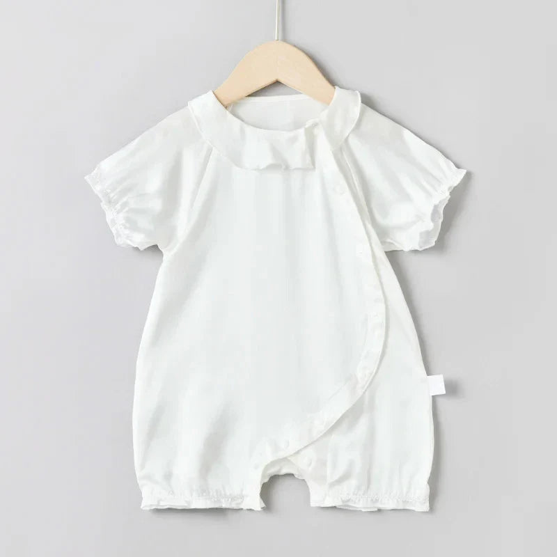 Doll Collar Baby Silk Onesies, White