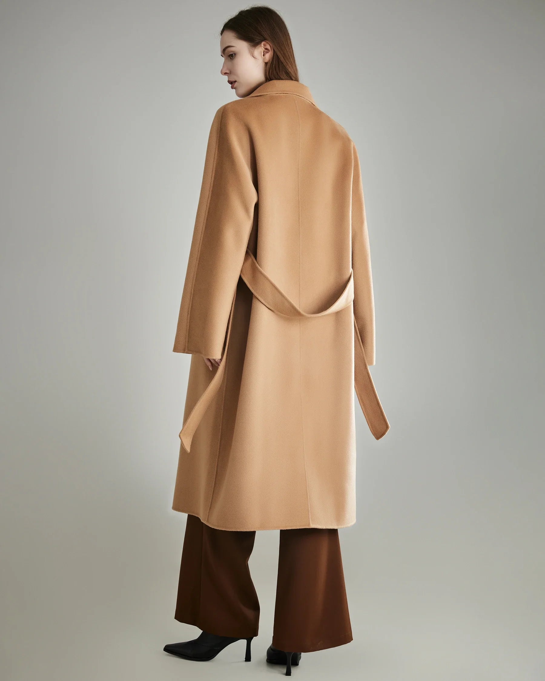 Double-breasted Belted Wool Coat, Camel