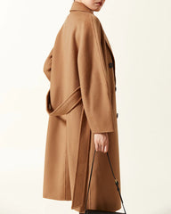 Double-breasted Belted Wool Coat, Caramel