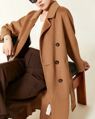 Double-breasted Belted Wool Coat, Caramel