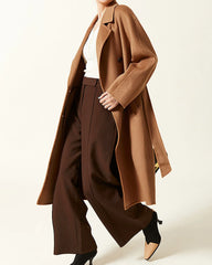 Double-breasted Belted Wool Coat, Caramel