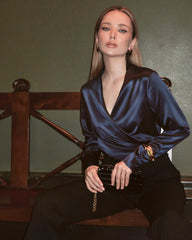 Elegant Fitted Wrap Silk Blouse For Women