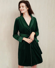 Women's Velvet Robe Silk Nightgown, Dark Green
