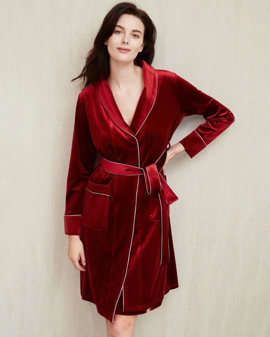 Women's Velvet Robe Silk Nightgown, Red