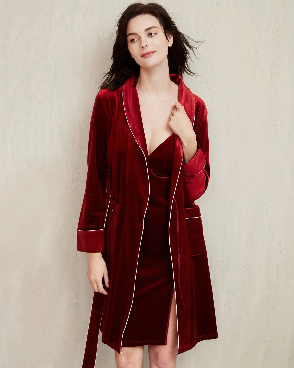 Women's Velvet Robe Silk Nightgown, Red