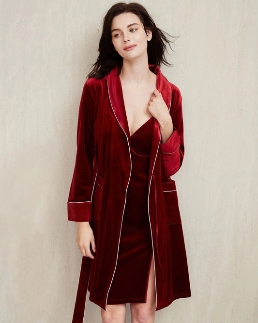 Women's Velvet Robe Silk Nightgown, Red