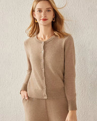 Essential Knit Cashmere Cardigan, Dark Camel