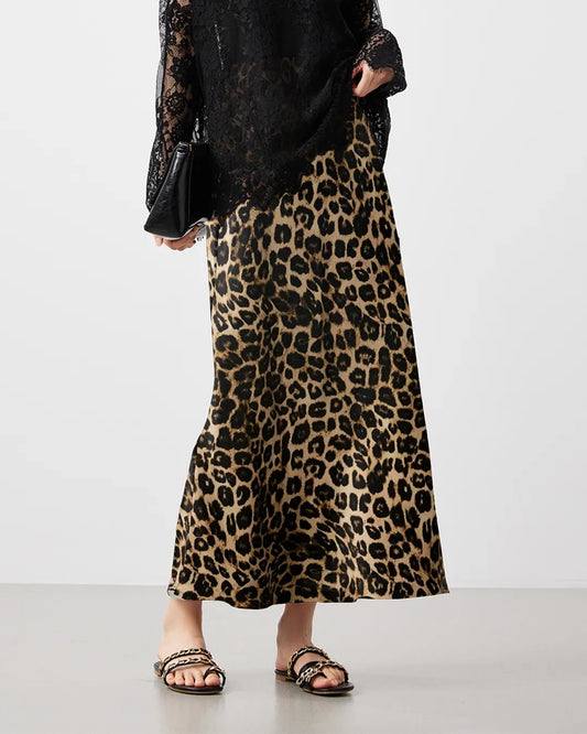 Classic Leopard Print Maxi Silk Skirt