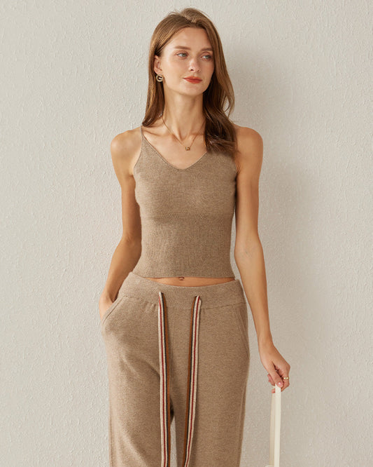 Women's Cashmere V Neck Camisole, Camel