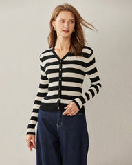 Classic Stripe V-Neck Cardigan, Black