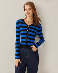 Classic Stripe V-Neck Cardigan, Blue