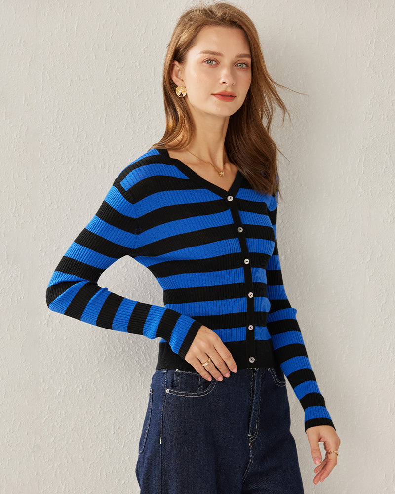 Classic Stripe V-Neck Cardigan, Blue