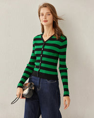 Classic Stripe V-Neck Cardigan, Green