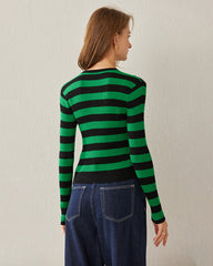 Classic Stripe V-Neck Cardigan, Green