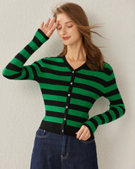 Classic Stripe V-Neck Cardigan, Green