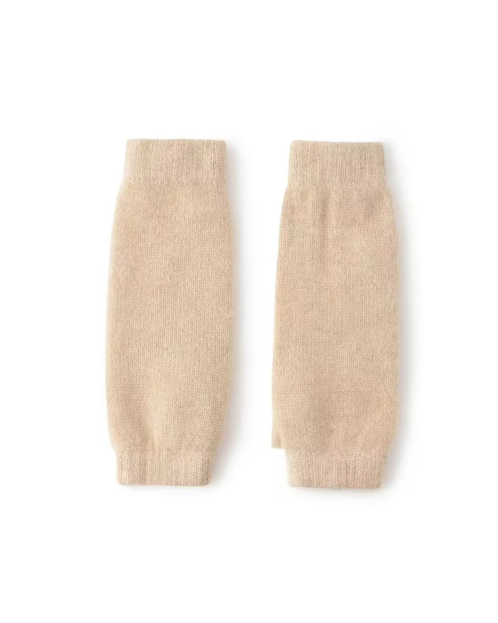 Fingerless Cashmere Knit Gloves, Beige